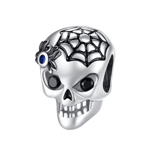 Doyafer 925 Sterling Silber Charms Spider Web Schädel Perlen kompatibel mit Damen Armband Halskette Halloween Geschenke für Familie von Doyafer