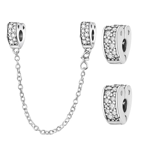 Doyafer 925 Sterling Silber Clips Charms Sicherheitskette Set Silikon Spacer Perlen Stpper Charms für Armbänder Frauen Freunde Geschenk (B-Love Clip Perlenkette Set 3 Stück/Packung) von Doyafer