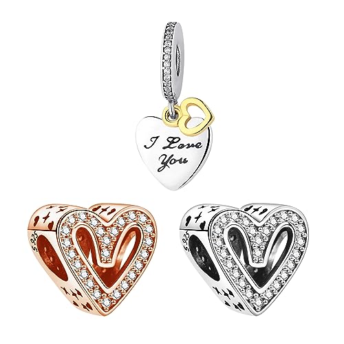 Doyafer 925 Sterling Silber Herz Charme Set für Frauen Armbänder Perlen Charme Valentinstag für Frau Mädchen 3-Stück/Paket von Doyafer