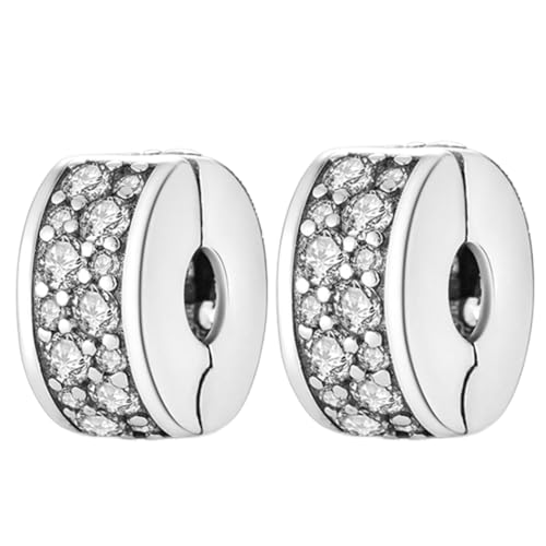 Doyafer 925 Sterling Silber Runde 5A Zirkon Charms Clips Set Fit Frauen Armbänder 2 pro Packung von Doyafer