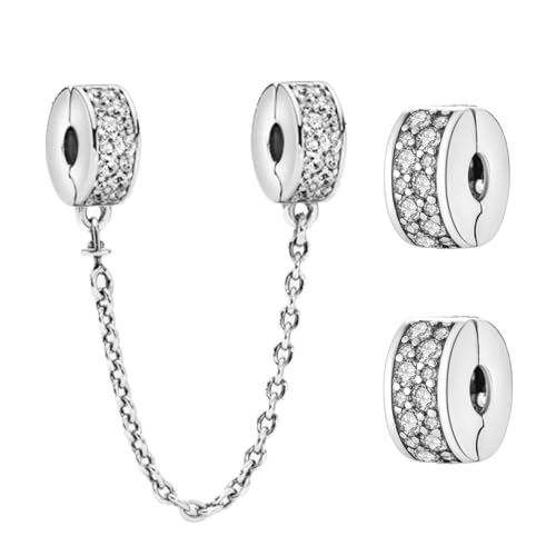 Doyafer 925 Sterling Silber Clips Charms Sicherheitskette Set Silikon Spacer Perlen Stpper Charms für Armbänder Frauen Freunde Geschenk (B-Runde Clip Perlen Kette Set 3 Stück/Packung) von Doyafer
