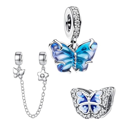 Doyafer 925 Sterling Silber Tier Anhänger Charm Anhänger Charms Set Libellen Blumen Sicherheitsketten für Frauen-Armband-Halskette Geschenk 3 Stück/Packung von Doyafer