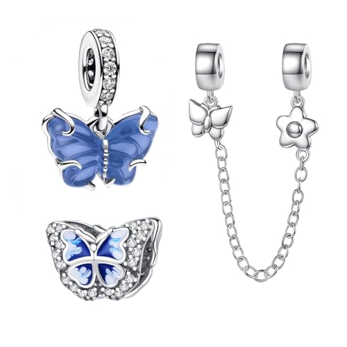 Doyafer 925 Sterling Silber Tier Anhänger Charm Anhänger Charms Set Libellen Blumen Sicherheitsketten für Frauen-Armband-Halskette Geschenk 3 Stück/Packung von Doyafer