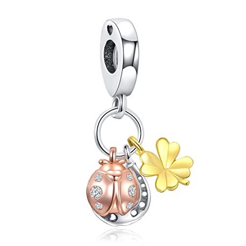 Doyafer 925 Sterling Silber Tier Anhänger Charm Anhänger Charms Set zweifarbig Roségold Marienkäfer für Frauen-Armband-Halskette Geschenk von Doyafer