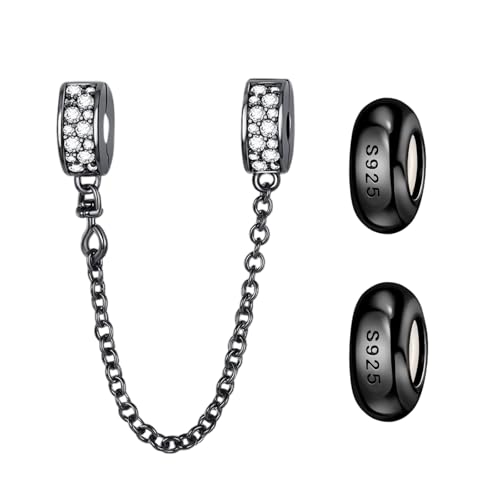 Doyafer 925 Sterling Silber Clips Charms Sicherheitskette Set Silikon Spacer Perlen Stpper Charms für Armbänder Frauen Freunde Geschenk (B-Black Silikon Charm Perlen Kette Set 3 Stück/Packung) von Doyafer
