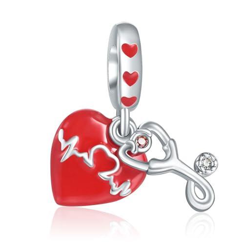 Doyafer Auskultator Herz geformte Elektrogramm 2-in-1 Anhänger Fit Damen Halskette Armband 925 Sterling Silber Charme Geschenk für Freunde von Doyafer