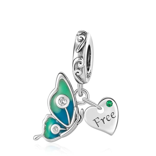 Doyafer Blue Butterfly Free 2-in-1 Anhänger 925 Sterling Silber Charme kompatibel mit Damen Armband Halskette Anhänger Geschenk für Freunde von Doyafer