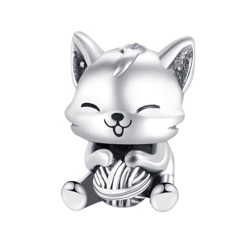 Doyafer Eine niedliche kleine Katze mit einem Furball Charme 925 Sterling Silber Charme fit Damen Armband Halskette Anhänger Urlaub Geburtstagsgeschenke für Freunde von Doyafer