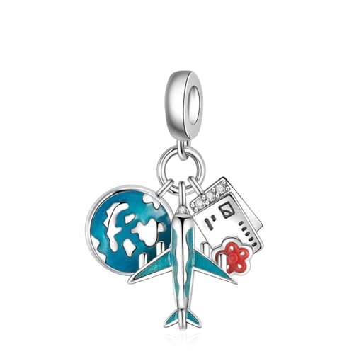 Doyafer Flugzeug Erde Postkarte Leuchtender 3-in-1 Anhänger 925 Sterling Silber fit Damen Armband Halskette Anhänger Geburtstagsgeschenk für Freunde von Doyafer