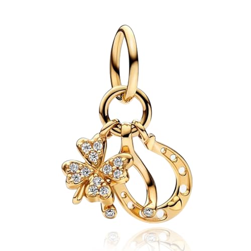 Doyafer Glück Gras Pferdeschuhe Anhänger 925 Sterling Silber Charme Fit Damen Halskette Armband Urlaub Geburtstagsgeschenk für Familienfreunde von Doyafer