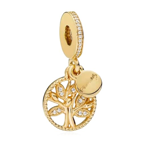 Doyafer Hohle Stammbaum Leben Baum Runder Anhänger Gold 925 Sterling Silber Charme Fit Frauen Armband Halskette Schmuck Geschenk für Familie von Doyafer