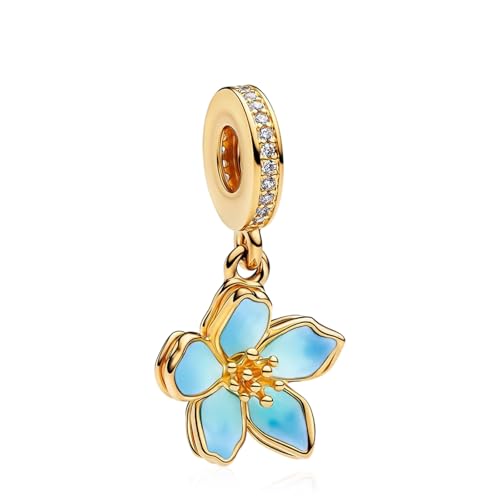 Doyafer Kirschblüte glänzende Doppelschichtige Gold Anhänger 925 Sterling Silber Charme Fit Damen Armband Halskette Schmuck Geschenk für Familienfreunde von Doyafer