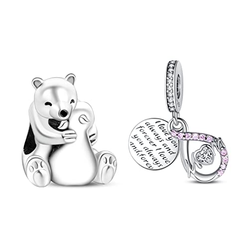 Doyafer Mama Perlen Charms Mama und Baby Perlen für 925 Sterling Silber Anhänger Frauen Armbänder Halskette Charms Set für Muttertag (Mom Charm set-D) von Doyafer
