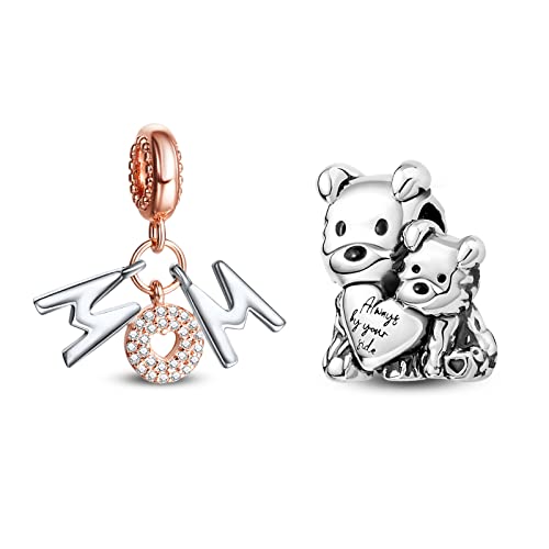 Doyafer Mama Perlen Charms Mama und Baby Perlen für 925 Sterling Silber Anhänger Frauen Armbänder Halskette Charms Set für Muttertag (Mom Charm set-E) von Doyafer