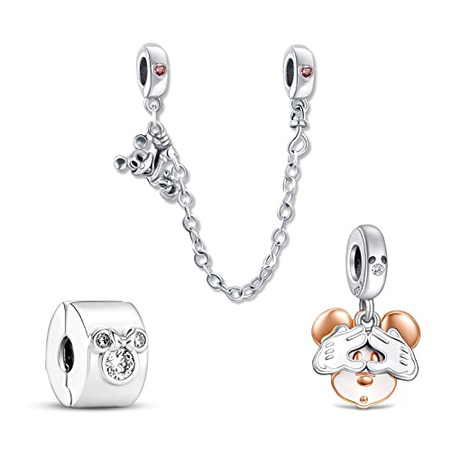 Doyafer Mäuse Bead Charm 925 Sterling Silber Clip Perlen Charms Und Sicherheitskette Fit Frauen Halskette Armband 3-Stück/Paket von Doyafer