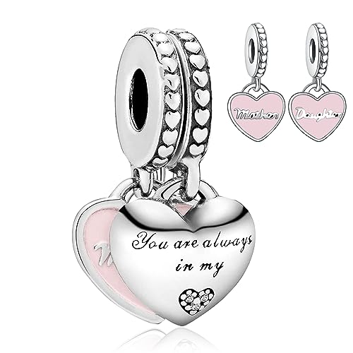 Doyafer Mutter Tochter Herz Anhänger 2 pro Packung 925 Sterling Silber Charms geeignet für Charm Halsketten Armband Schmuck Geschenk für Frauen Familie von Doyafer