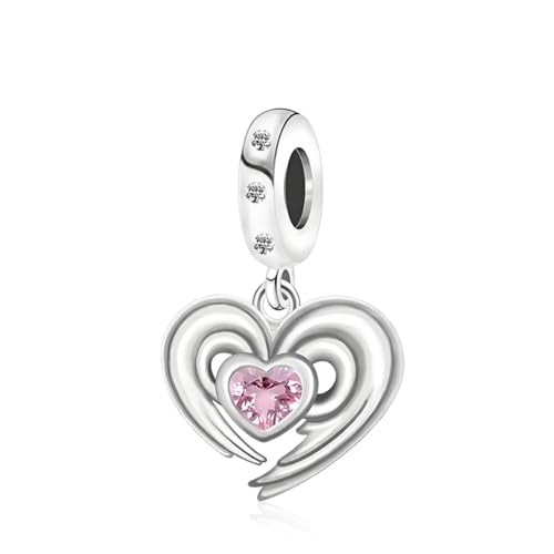 Doyafer Mutter Tochter Liebe 5A Zirkon tief rosa herzförmige Anhänger Charms 925 Sterling Silber Charms geeignet für Charm Halsketten Armband Geschenk für Familie von Doyafer