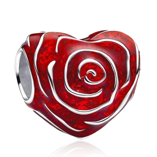 Doyafer Red Rose Love Charm 925 Sterling Silber Charm Fit Damen Armband Halskette Anhänger Schmuck Geschenk für Familie und Freunde von Doyafer