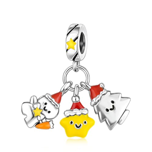 Doyafer Schneemann Weihnachtsbaum glühender Anhänger 925 Sterling Silber Charms Fit Frauen Armband Perlen Anhänger Weihnachtsfeiertage Geschenke für Frauen von Doyafer