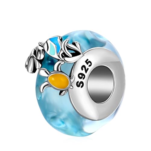 Doyafer Sea Turtle Seaweed Blue Glas Charm 925 Sterling Silber Perle kompatibel mit Damen Armband Halskette Anhänger Geschenk für Freunde und Familie von Doyafer