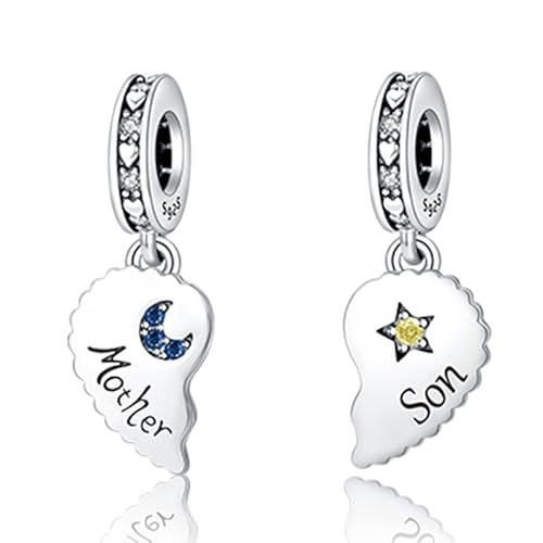 Doyafer Tiefe Mutter Sohn Beziehung 2 pro Packung 925 Sterling Silber Charms geeignet für Charm Halsketten Armband Geburtstag Schmuck Geschenk für Familie von Doyafer