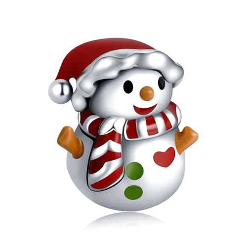 Doyafer Weihnachtshut Schneemann Halskette Charme 925 Sterling Silber Charmes Fit Frauen Armband Perlen Anhänger Weihnachtsgeschenke für Frauen von Doyafer