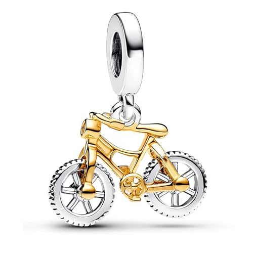 Doyafer goldene zweifarbige Fahrrad Anhänger 925 Sterling Silber Fit Damen Halskette Anhänger Familie Freunde Geburtstagsgeschenk von Doyafer