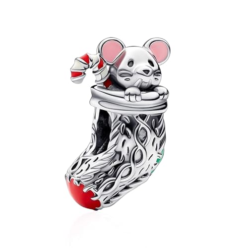 Doyafer kleine Maus und Weihnachtsstrümpfe Perlen 925 Sterling Silber Charme kompatibel mit Damen Armband Halskette Weihnachtsgeschenke für Familienfreunde von Doyafer