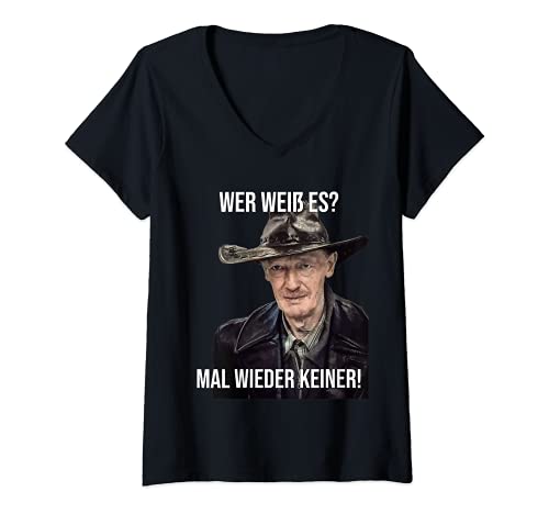 Damen "Wer weiß es? Mal wieder keiner!" - Dr Axel Stoll T-Shirt mit V-Ausschnitt von Dr Axel Stoll Aldebaran Designs