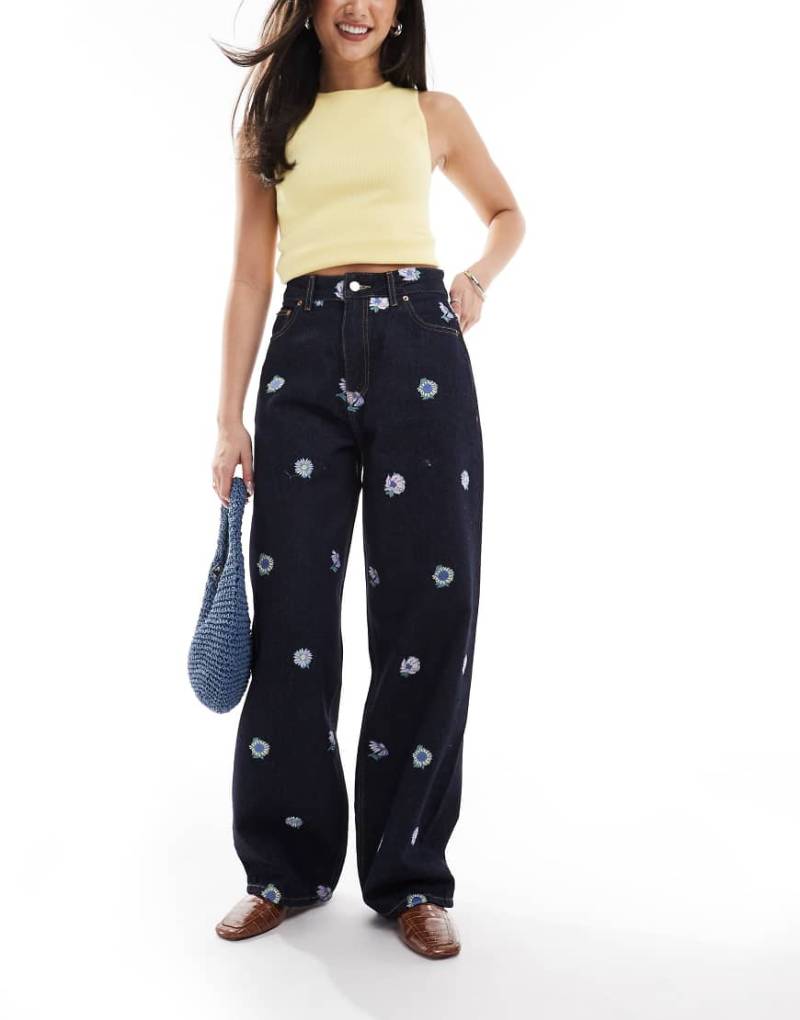 Dr. Denim - Donna - Weite Boyfriend-Jeans mit Blumenstickerei-Blau von Dr Denim