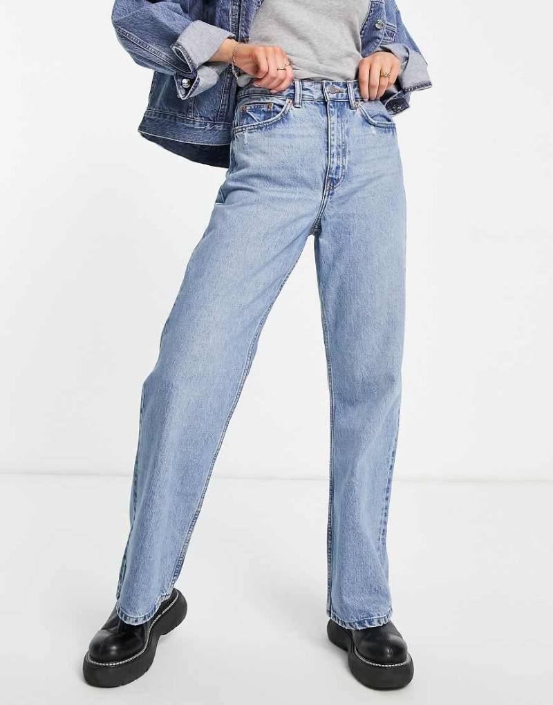 Dr Denim - Echo - Jeans in heller Waschung mit superhohem Bund und weitem Bein-Blau von Dr Denim