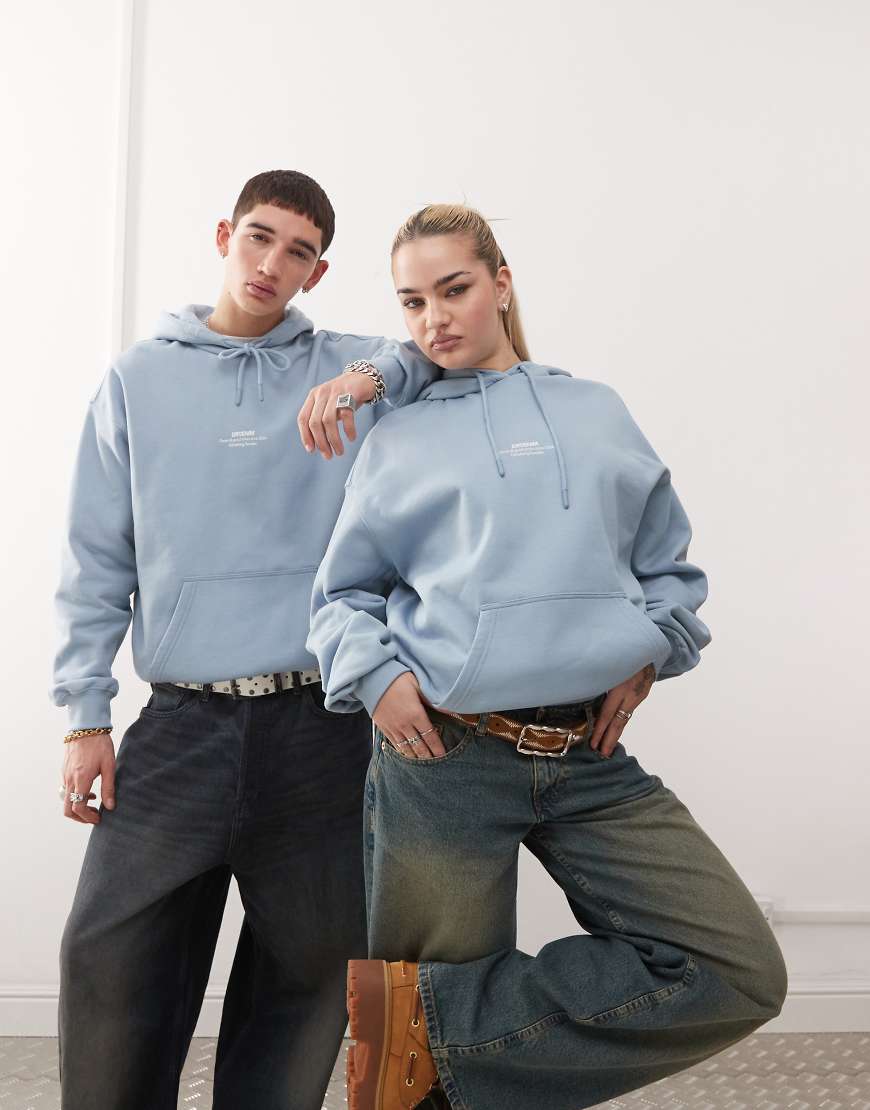 Dr. Denim - Damien - Schwerer Unisex-Kapuzenpullover in Taubenblau mit Logo vorne von Dr Denim