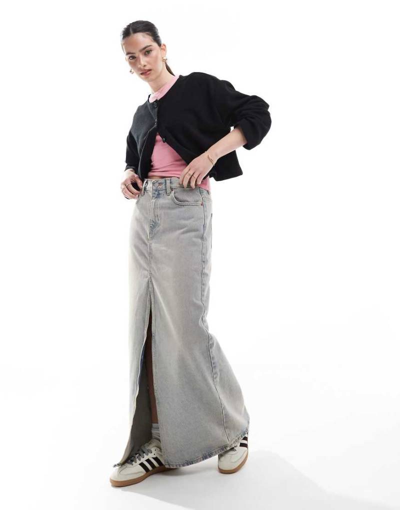 Dr. Denim - Myra - Midi-Denim-Rock in Canyon-Light-Vintage-Waschung mit Schlitz vorne-Blau von Dr Denim