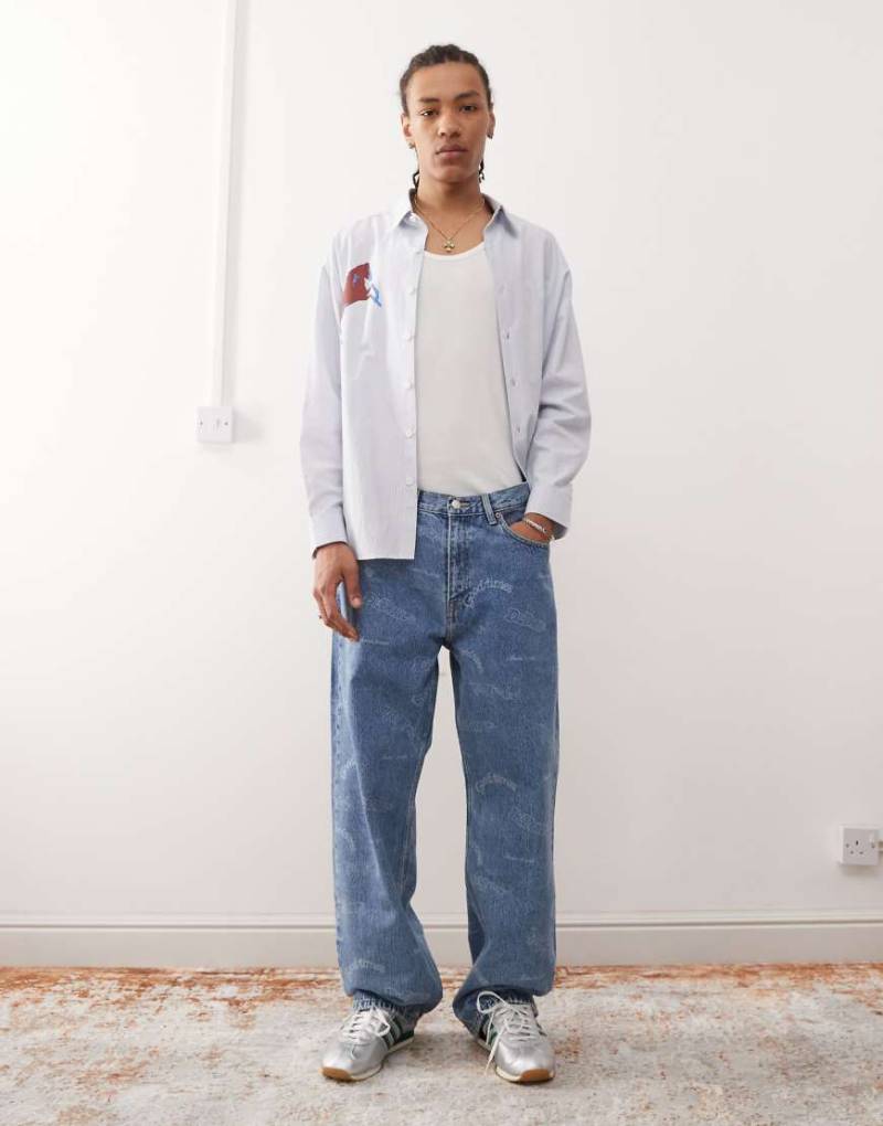 Dr. Denim - Omar - Jeans mit Retro-Anniversary-Print und lockerem, geradem Schnitt-Blau von Dr Denim
