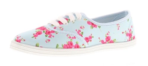 Dr Keller Lucy Damen Blumenmuster Canvas Schnürschuhe Sneaker, blau, 38 EU von Dr Keller