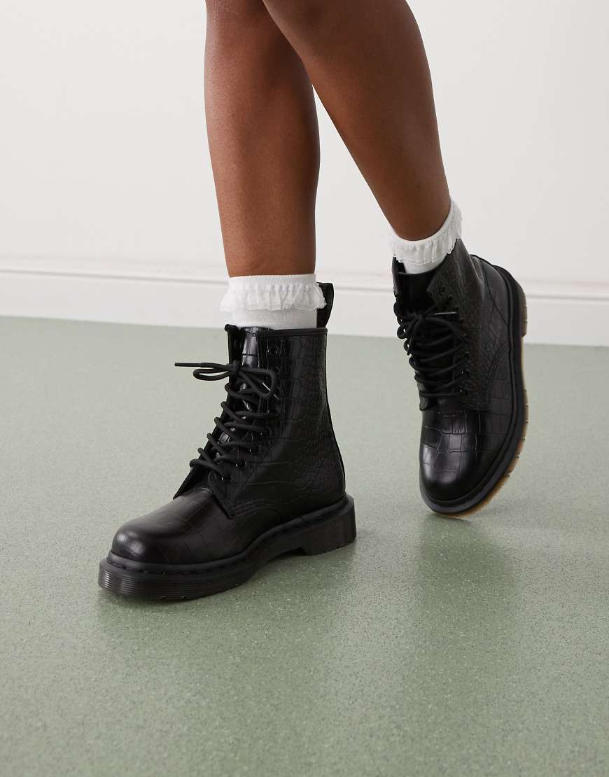 Dr Martens - 1460 - Stiefel in schwarzer Kroko-Optik mit 8 Ösen von Dr Martens