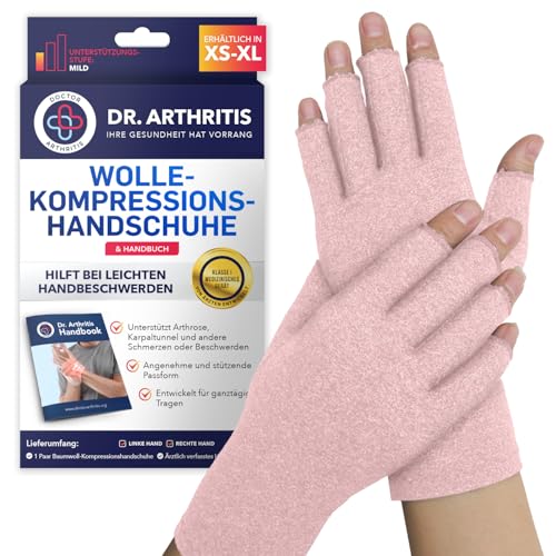 Von Ärzten Entworfen Damen Arthrose Handschuhe für Neurodermitis, Bequeme Fingerlose Kompressionshandschuhe, Mischung aus Baumwolle, Nylon und Elasthan, 1 Paar, Pink, XS Von Ärzten Entworfen Damen Arthrose Handschuhe für Neurodermitis, Bequeme Fingerlose Kompressionshandschuhe, Mischung aus Baumwolle, Nylon und Elasthan, 1 Paar, Pink, XS von Dr. Arthritis