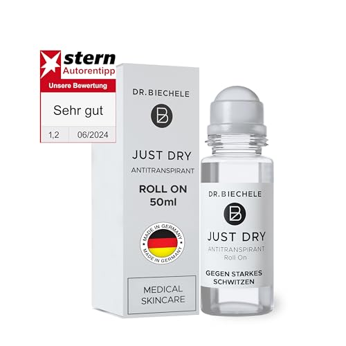 Dr. Biechele Just Dry Antitranspirant Deo gegen starkes Schwitzen I Anti Schweiß Deo für schwitzige Hände & Achselschweiß I Deoroller für Damen & Herren, Deodorant 50 ml von Dr. Biechele