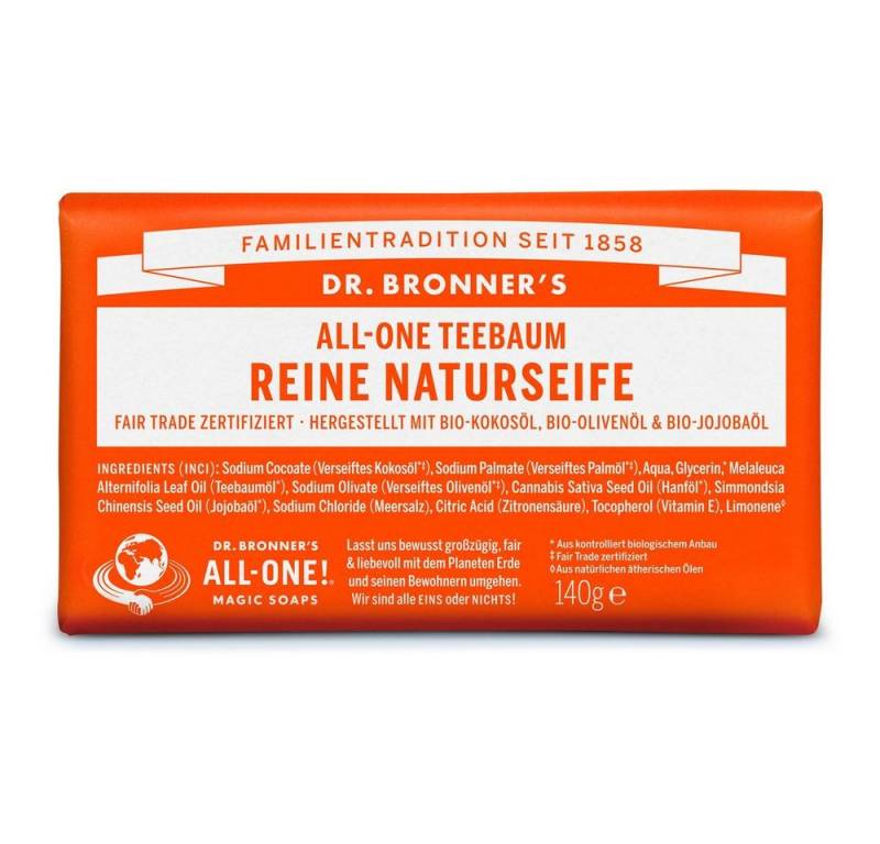 Dr. Bronners Feste Duschseife Teebaum - All-One Reine Naturseife 140g 2er Pack von Dr. Bronners