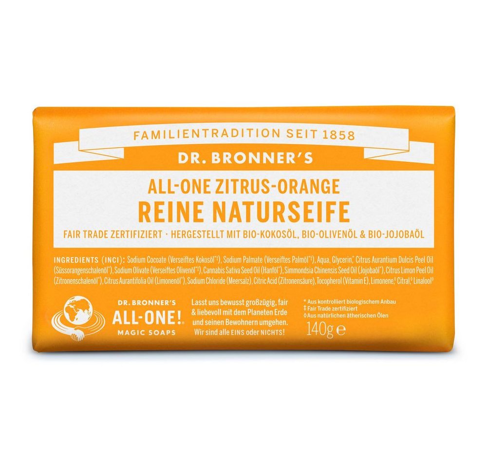 Dr. Bronners Feste Duschseife Zitrus-Orange - All-One Reine Naturseife 140g von Dr. Bronners