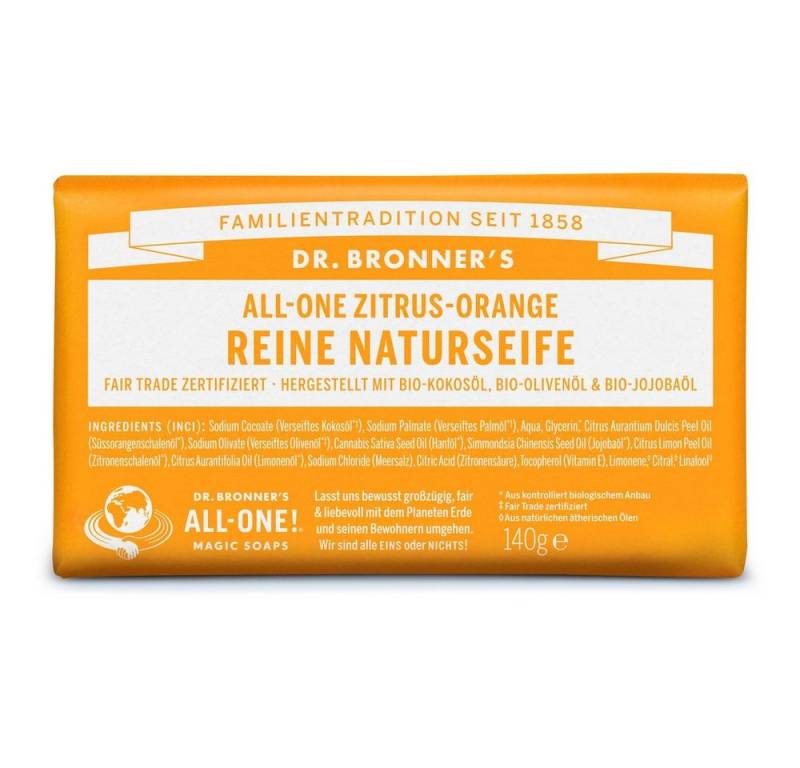 Dr. Bronners Feste Duschseife Zitrus-Orange - All-One Reine Naturseife 140g von Dr. Bronners