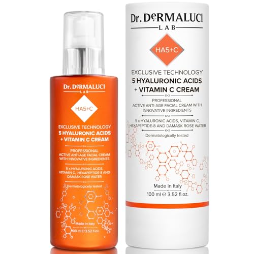 Bio Gesichtscreme 100ml mit 5 Hyaluronsäuren, Vitamin C, Hexapeptid & Damaszener Rose | Natürliche Anti-Aging Gesichtspflege | Feuchtigkeitsspendend, Straffend & Glättend | Made in Italy Bio Gesichtscreme 100ml mit 5 Hyaluronsäuren, Vitamin C, Hexapeptid & Damaszener Rose | Natürliche Anti-Aging Gesichtspflege | Feuchtigkeitsspendend, Straffend & Glättend | Made in Italy von Dr. DERMALUCI LAB