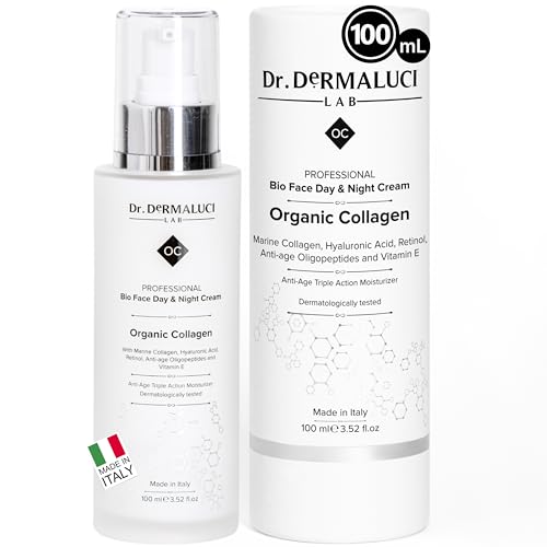 Gesichtscreme Retinol/Kollagen BIO 100 ml Tag/Nacht |Anti-Falten Feuchtigkeitsspendendes Hyaluronsäure, Vit C+E, Oligopeptide, Aloe Vera, Jojobaöl| Männer/Damen| Anti-Ageing Naturkosmetik | Italien von Dr. DERMALUCI LAB