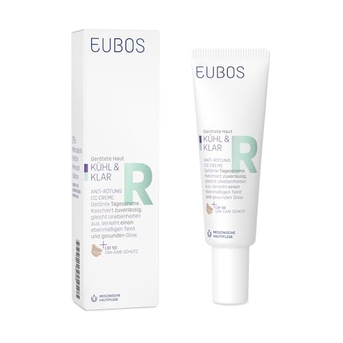 Eubos | KÜHL UND KLAR | Anti-Rötung | CC Creme | getönte Tagescreme | LSF 50 | 30 ml | von Dermatologen empfohlen | für gerötete Haut | mit abdeckenden hautkorrigierenden Farbpigmenten von Eubos