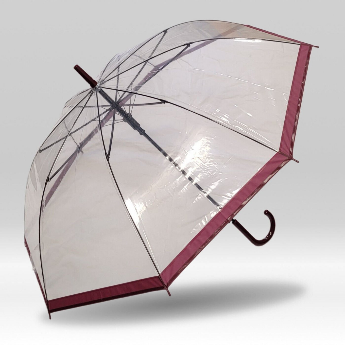 Dr. Neuser Stockregenschirm Regenschirm mit Automatik, transparent durchsichtig, mit farbiger Borte, bordeaux von Dr. Neuser