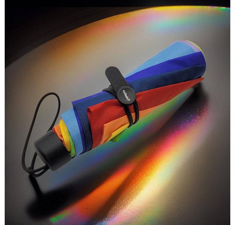 Dr. Neuser Taschenregenschirm kleiner, kompakter Regenschirm in Regenbogen-Farben, mit innovativem Verschlussband aus Gummi von Dr. Neuser