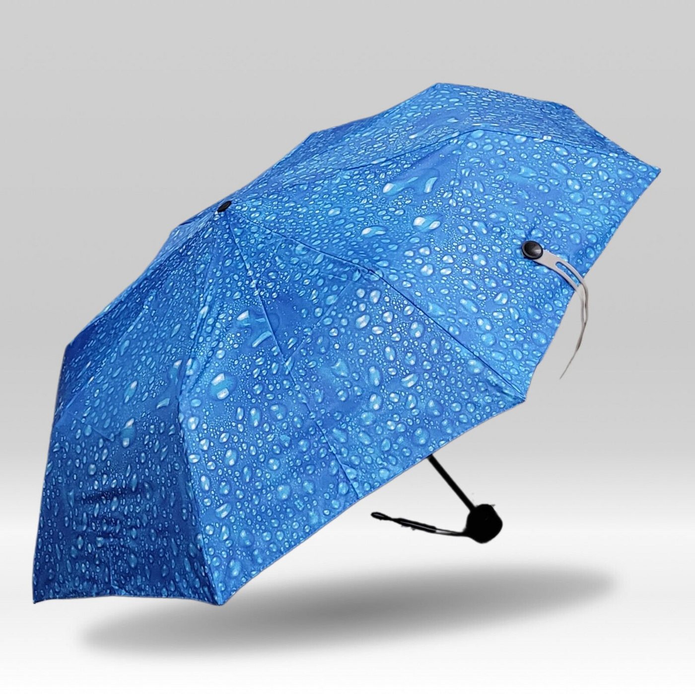 Dr. Neuser Taschenregenschirm kleiner kompakter Regenschirm ohne Automatik, wunderschöner Regentropfen-Druck, blau von Dr. Neuser