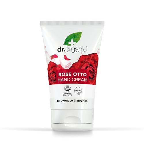 Dr Organic Rose Otto Hand- & Nagelcreme, Feuchtigkeitsspendend, Regenerierend, Für Männer, Für Frauen, Natürlich, Vegetarisch, Tierversuchsfrei, Paraben- & SLS-frei, Recycelt & Recyclebar, Bio, 125ml von Dr. Organic