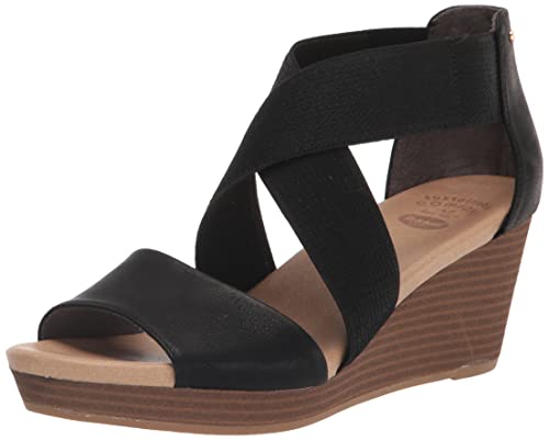 Dr. Scholl's Shoes Damen Barton Band Wedge Sandale, Schwarz glatt, 40 EU von Dr. Scholl's Shoes