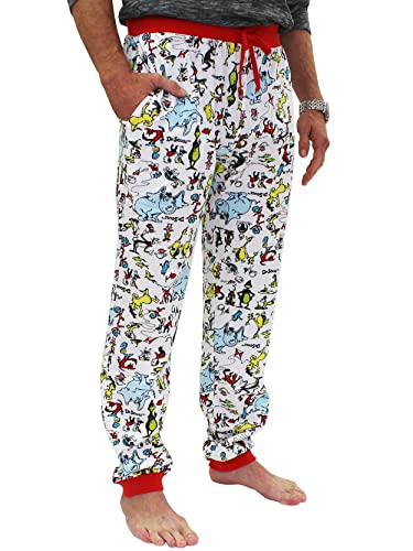 Dr. Seuss The Grinch Herren-Pyjamahose mit Taschen, Weihnachtsmann, Weiss/opulenter Garten, Medium von Dr. Seuss